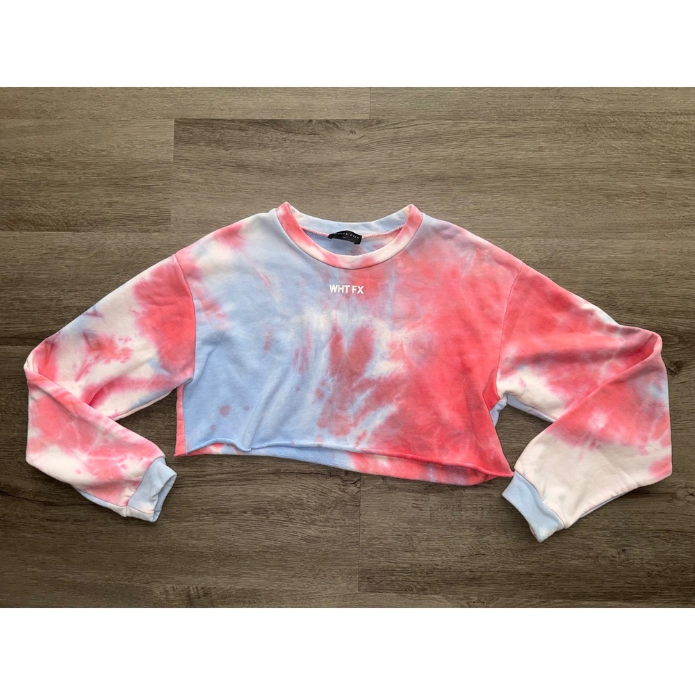 White Fox Tie Die Cropped Crewneck, Medium